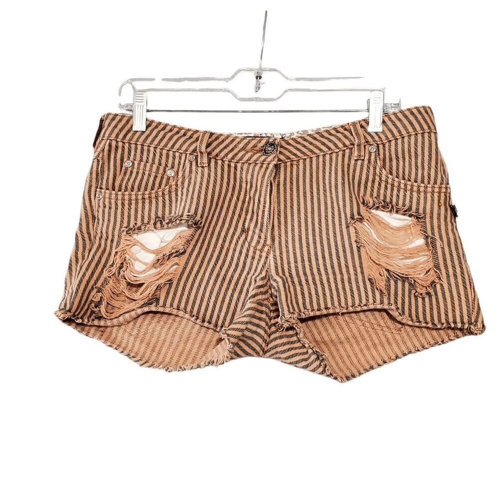 MAISON SCOTCH Women's Brown Striped Distressed Cut Off Shorts 32